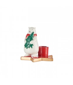 Portacandela Natale orso bianco L'Oca Nera rosso 10h cm 1XM850.11