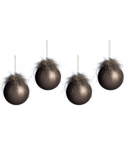 Set 4 palle di Natale con piume Mascagni marrone 10 cm C1842