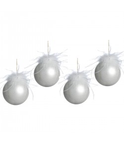 Set 4 palle di Natale con piume Mascagni bianco 10 cm C1842