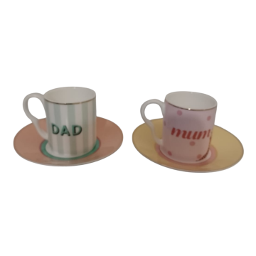 Yvonne Ellen set 2 tazze da caffè Mum Dad con piattino A22022A4