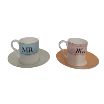 Yvonne Ellen set 2 tazze da caffè Mr Mrs GB con piattino A22022A3