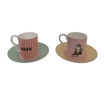 Yvonne Ellen set 2 tazze da caffè Cat GB con piattino A22022A2